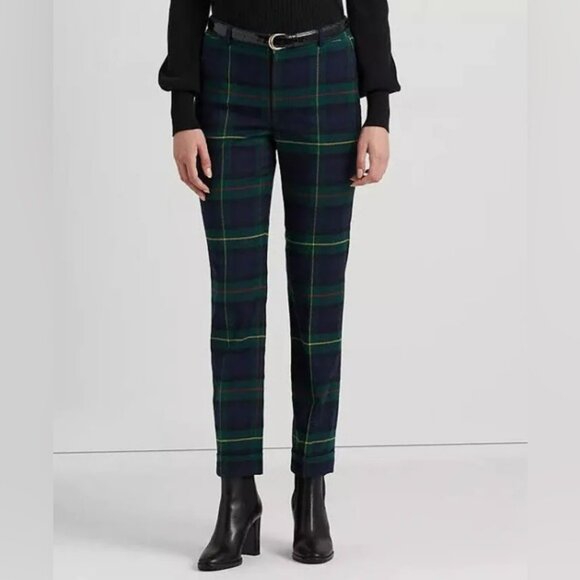 Ralph Lauren Plaid Pants Ankle Skinny Fitted Festive Green.  SZ 4 - Picture 4 of 5